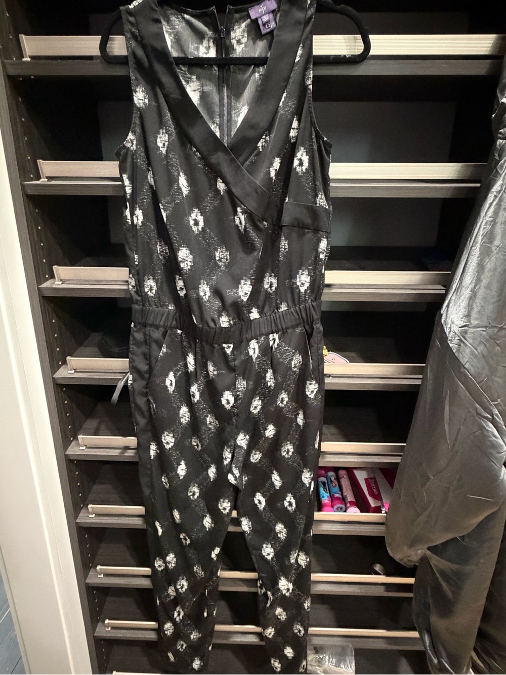 NYX Black Sleeveless Jumpsuit with White Abstract Spots